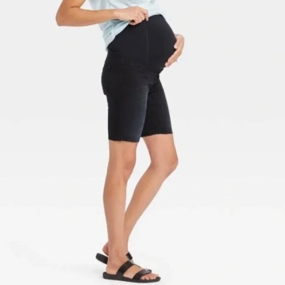 ISABEL MATERNITY black stretch denim bermuda shorts 6 NWOT - Picture 6 of 6